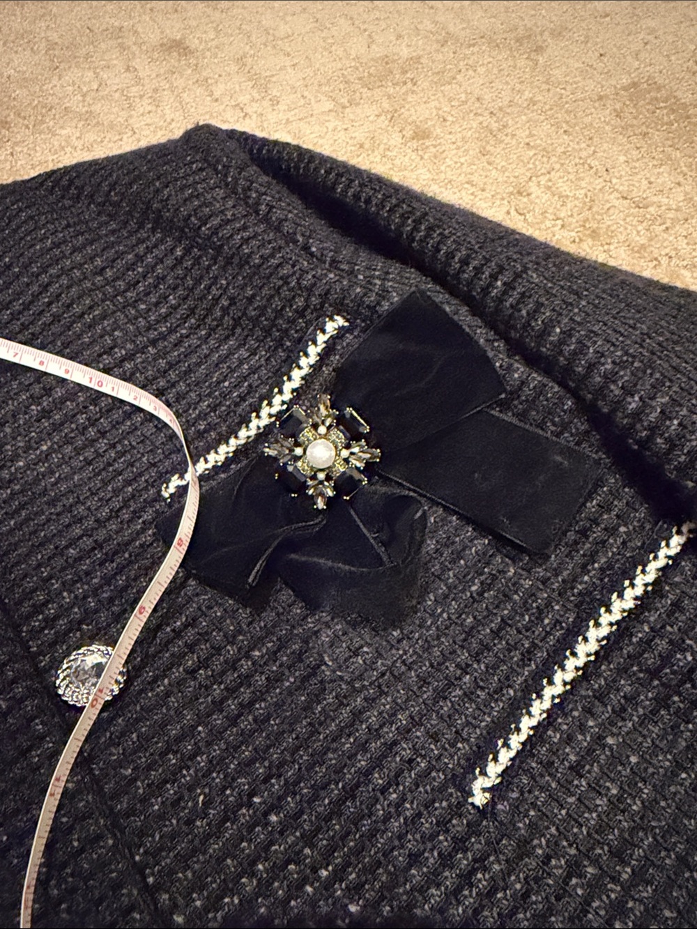 Avec Les Filles Black White Tweed Cropped Jacket Blazer S - Picture 14 of 14